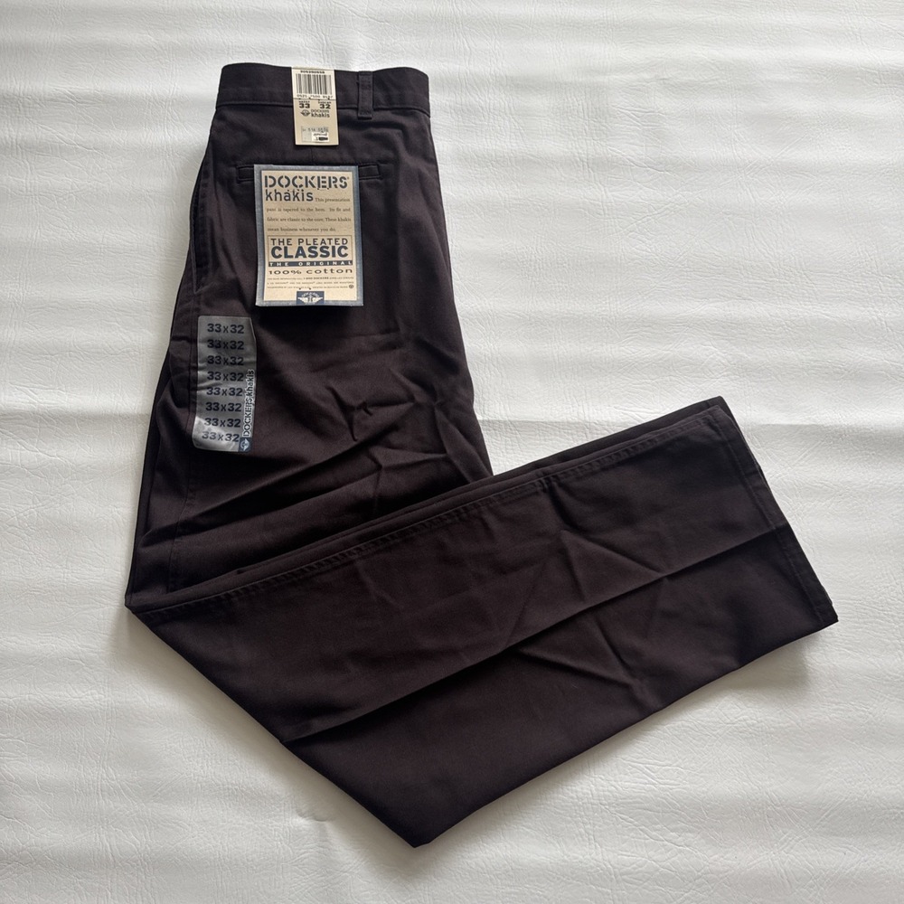 Dockers Pants Khaki Mens 33X32 Brown Pleated Straight Chino Classic NEW w/ Tags